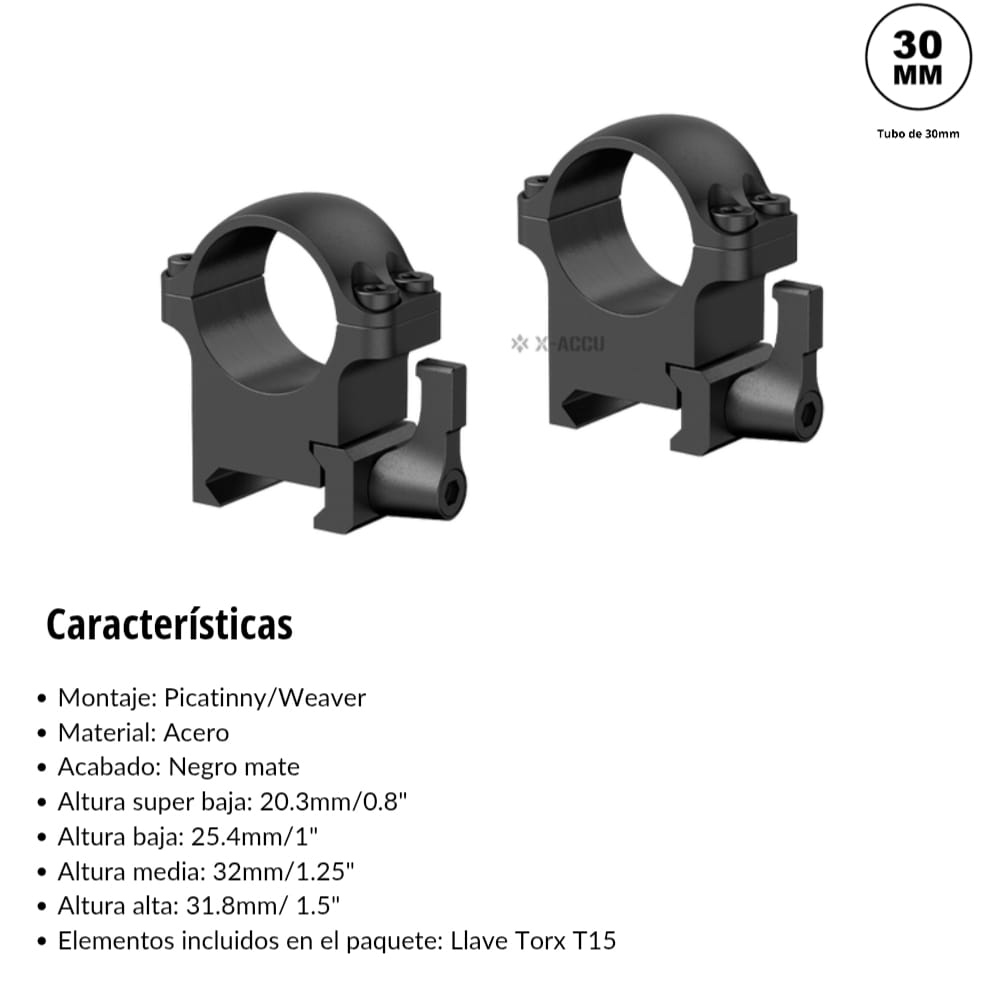 Anillas Kitty de Acero 30 mm para Riel Picatinny/Weaver Alta Resistencia
