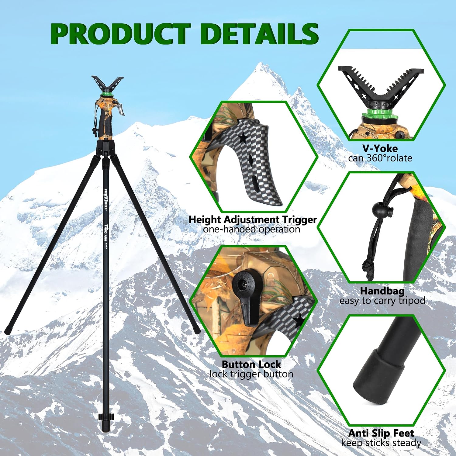 Bastón de tiro Fiery Deer GEN 3 Extensible – Trípode – Ajuste Rápido por Gatillo - Imagen 4